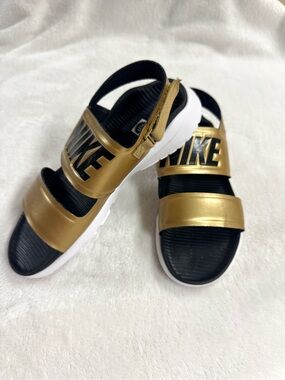 Nike Gold and Black Adjustable Strap Sandals